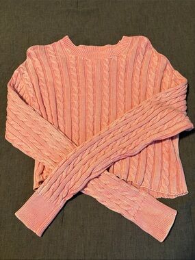 aerie Pink Cable-Detail Crewneck Sweater